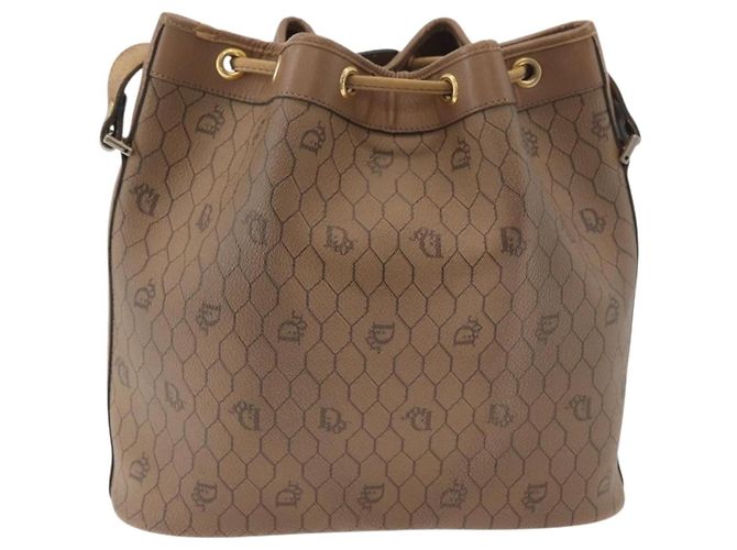 Borsa a Spalla Christian Dior Honeycomb Canvas PVC Beige Oro Auth 180032 D'oro - vista 2