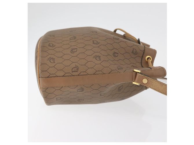 Borsa a Spalla Christian Dior Honeycomb Canvas PVC Beige Oro Auth 180032 D'oro - vista 3