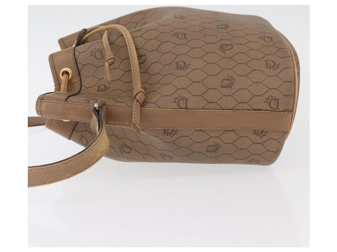 Borsa a Spalla Christian Dior Honeycomb Canvas PVC Beige Oro Auth 180032 D'oro - vista 4