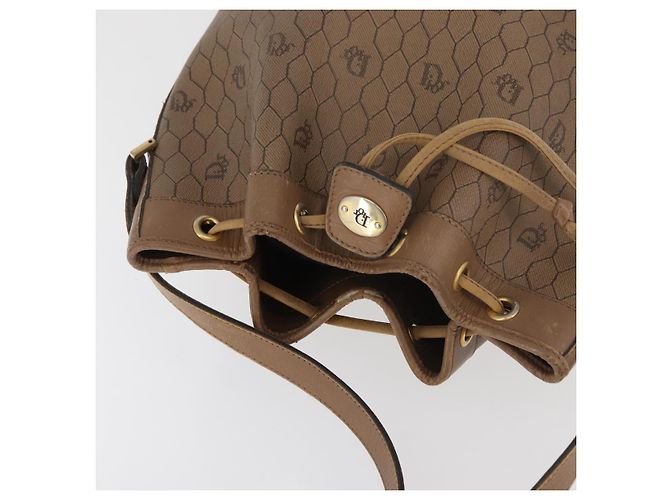Borsa a Spalla Christian Dior Honeycomb Canvas PVC Beige Oro Auth 180032 D'oro - vista 6