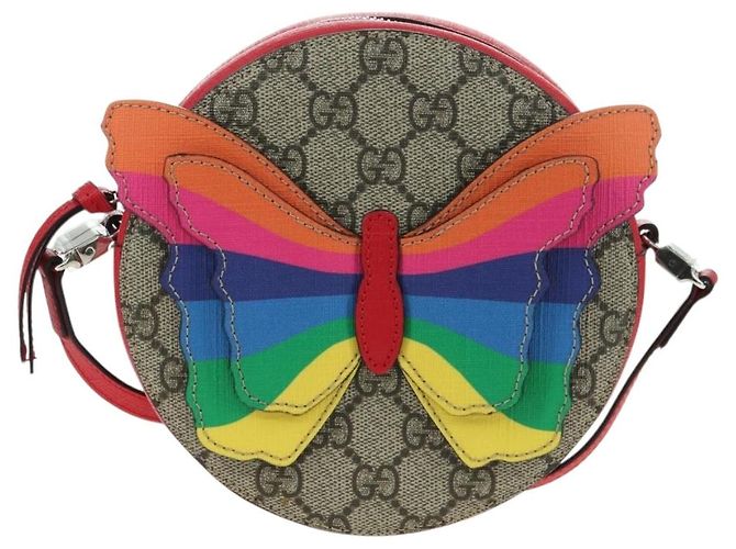 Borsa a tracolla GUCCI GG Supreme Butterfly PVC Beige Argento 550782 Auth 176748V - vista 13