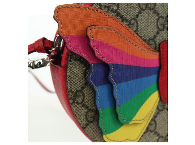 Borsa a tracolla GUCCI GG Supreme Butterfly PVC Beige Argento 550782 Auth 176748V - vista 20