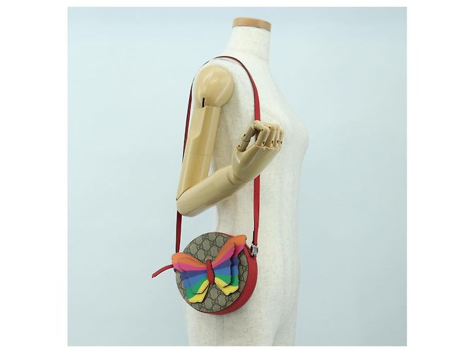 Borsa a tracolla GUCCI GG Supreme Butterfly PVC Beige Argento 550782 Auth 176748V - vista 24