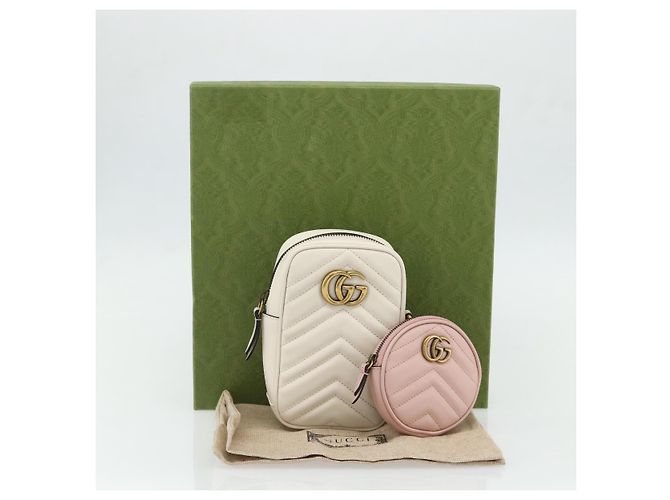 GUCCI Marmont Chain Shoulder Bag Leather Pink Gold white 699759 Auth ka4341SM Rosa Bianco D'oro - vista 12
