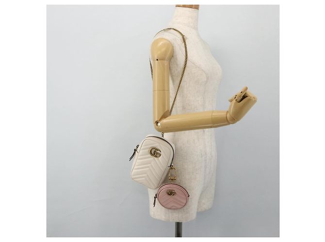 GUCCI Marmont Chain Shoulder Bag Leather Pink Gold white 699759 Auth ka4341SM Rosa Bianco D'oro - vista 29