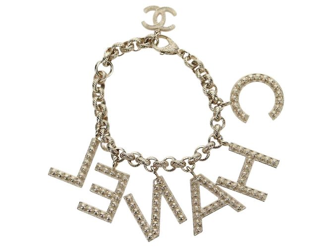 Bracciale CHANEL Logo metallo Champagne Gold CC Auth 178800SM D'oro - vista 7