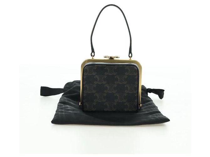 Céline CELINE Triomphe Macadam Canvas Mini Vanity Case PVC Leather Black Auth 179589M Nero D'oro - vista 12