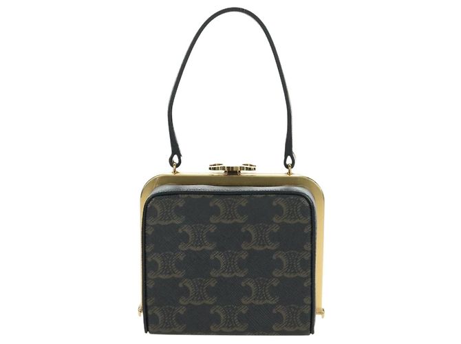 Céline CELINE Triomphe Macadam Canvas Mini Vanity Case PVC Leather Black Auth 179589M Nero D'oro - vista 13
