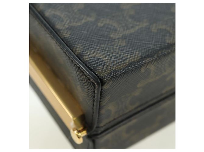 Céline CELINE Triomphe Macadam Canvas Mini Vanity Case PVC Leather Black Auth 179589M Nero D'oro - vista 14