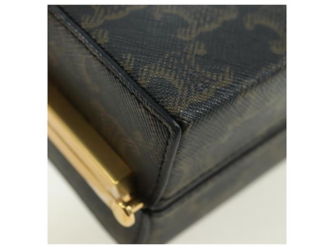 Céline CELINE Triomphe Macadam Canvas Mini Vanity Case PVC Leather Black Auth 179589M Nero D'oro - vista 16