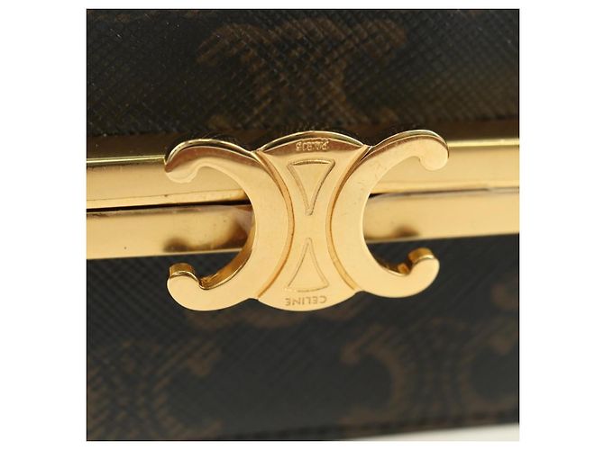Céline CELINE Triomphe Macadam Canvas Mini Vanity Case PVC Leather Black Auth 179589M Nero D'oro - vista 18
