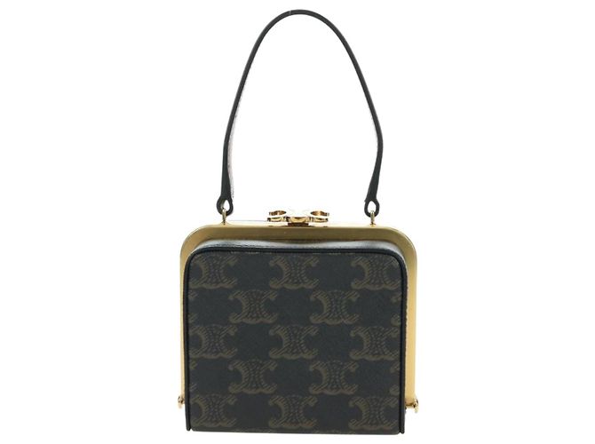 Céline CELINE Triomphe Macadam Canvas Mini Vanity Case PVC Leather Black Auth 179589M Nero D'oro - vista 2