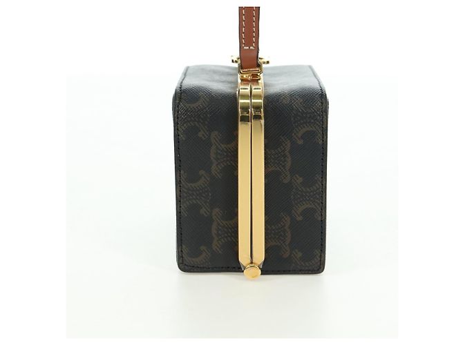 Céline CELINE Triomphe Macadam Canvas Mini Vanity Case PVC Leather Black Auth 179589M Nero D'oro - vista 3