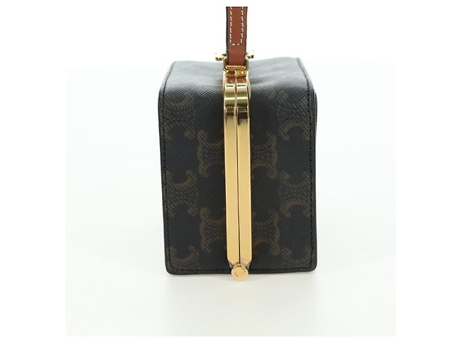 Céline CELINE Triomphe Macadam Canvas Mini Vanity Case PVC Leather Black Auth 179589M Nero D'oro - vista 4
