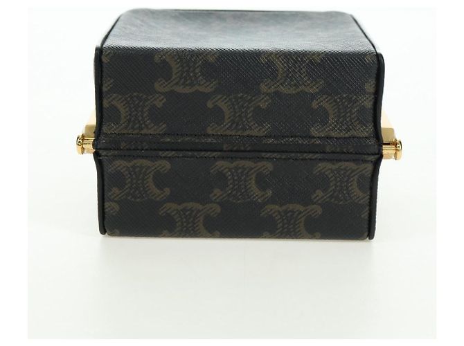 Céline CELINE Triomphe Macadam Canvas Mini Vanity Case PVC Leather Black Auth 179589M Nero D'oro - vista 5