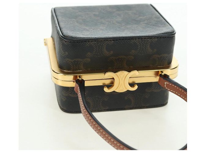Céline CELINE Triomphe Macadam Canvas Mini Vanity Case PVC Leather Black Auth 179589M Nero D'oro - vista 6