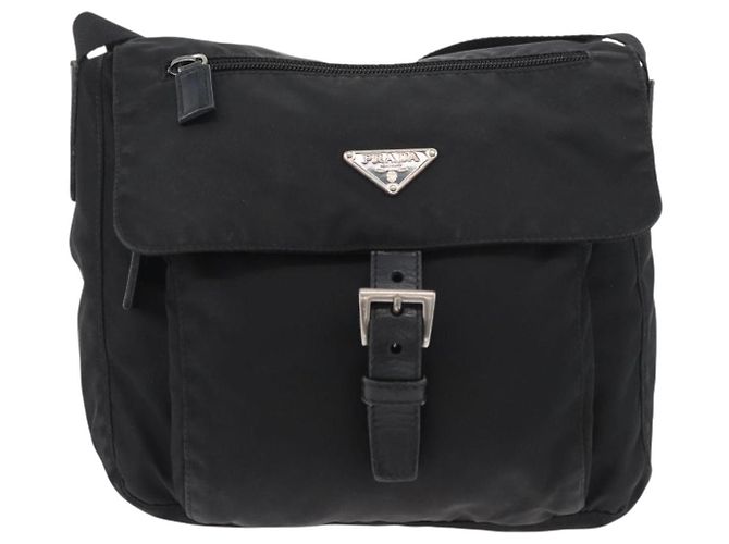 Borsa a tracolla PRADA Nylon Nero Argento Auth 180187 - vista 13