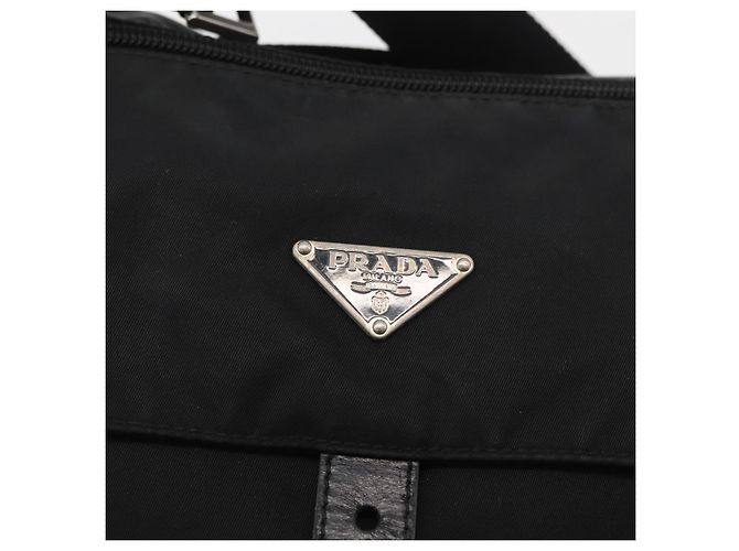Borsa a tracolla PRADA Nylon Nero Argento Auth 180187 - vista 19