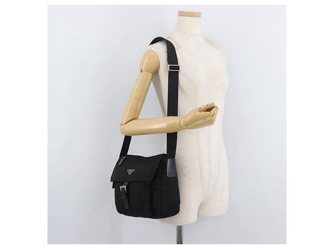 Borsa a tracolla PRADA Nylon Nero Argento Auth 180187 - vista 27