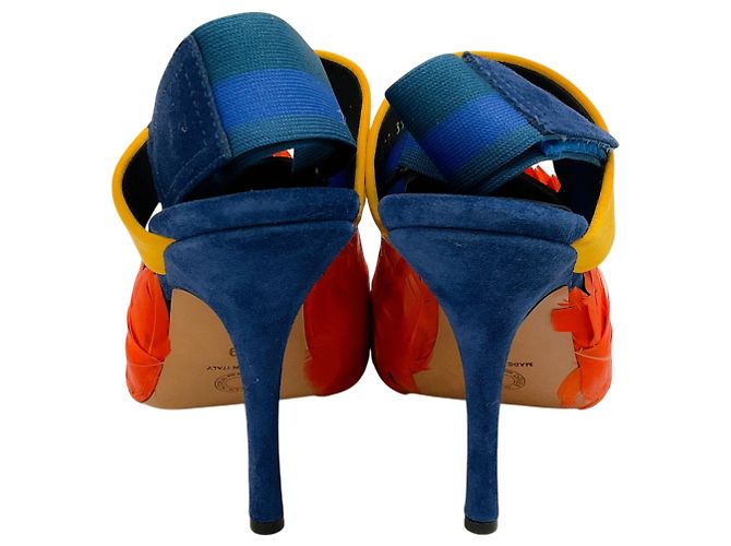 Décolleté slingback in scamosciato blu con punta aperta e piume arancioni Dries van Noten Arancione - vista 5