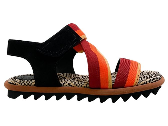 Sandali Dries van Noten in scamosciato arancione / ruggine e tela a righe - vista 2