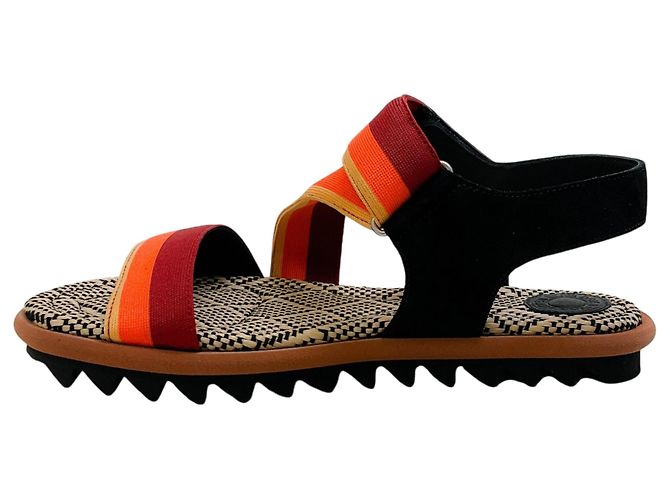 Sandali Dries van Noten in scamosciato arancione / ruggine e tela a righe - vista 3