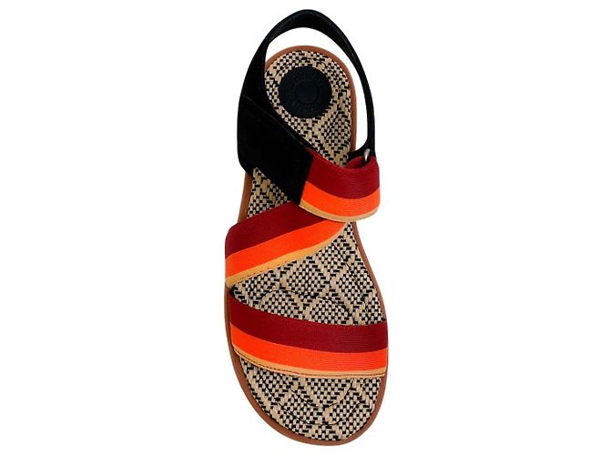 Sandali Dries van Noten in scamosciato arancione / ruggine e tela a righe - vista 4