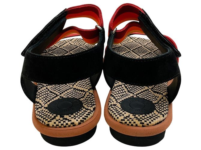 Sandali Dries van Noten in scamosciato arancione / ruggine e tela a righe - vista 5