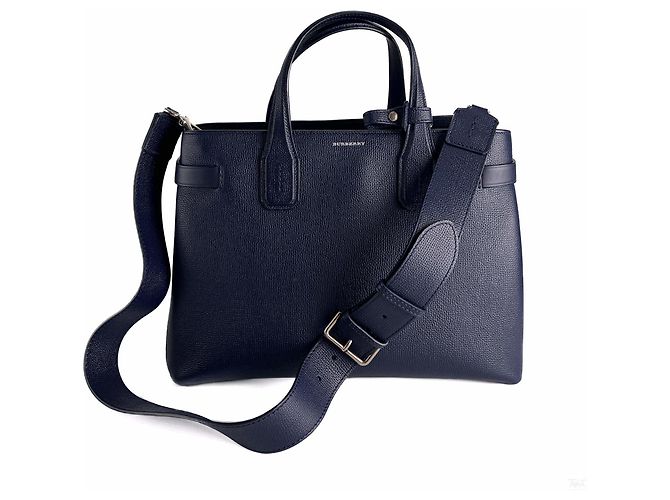 Burberry Sac cabas Banner Medium en cuir à motif vichy Archive Beige Bleu Marine - vue 2