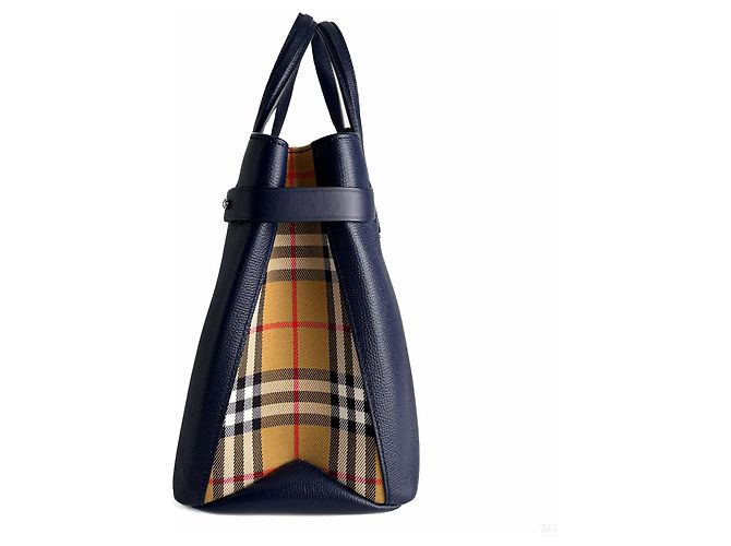 Burberry Sac cabas Banner Medium en cuir à motif vichy Archive Beige Bleu Marine - vue 4
