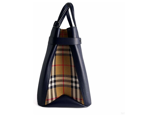 Burberry Sac cabas Banner Medium en cuir à motif vichy Archive Beige Bleu Marine - vue 5