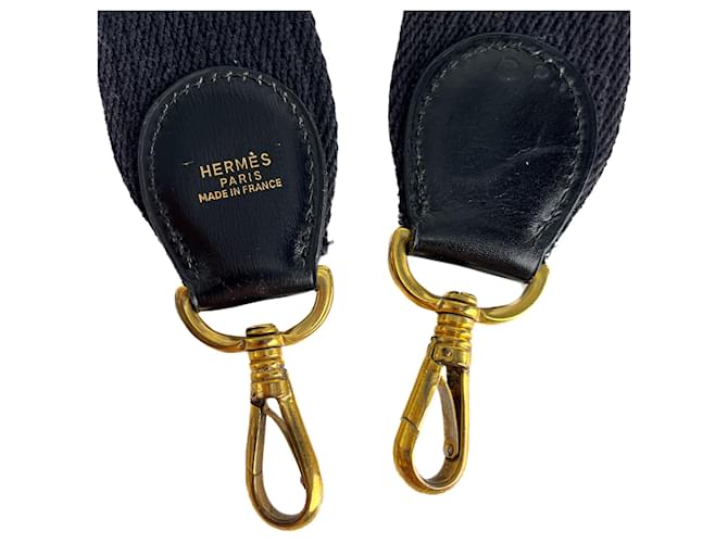 Hermès Tracolla in pelle e tessuto nero - vista 4