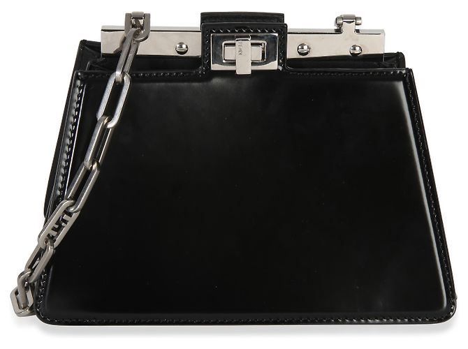Bolso de hombro Fendi Black Patent Petite Peekaboo Cut Chain Negro - vista 2