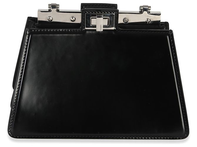 Bolso de hombro Fendi Black Patent Petite Peekaboo Cut Chain Negro - vista 6
