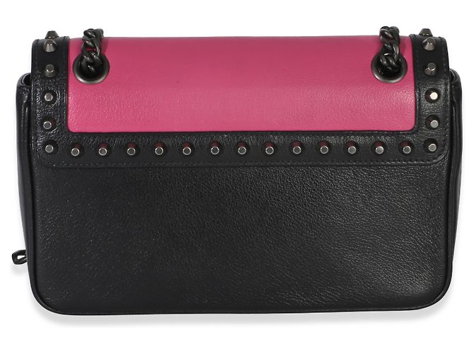 Prada Black Pink Calfskin Glace Studded Chain Flap Negro Rosa - vista 2