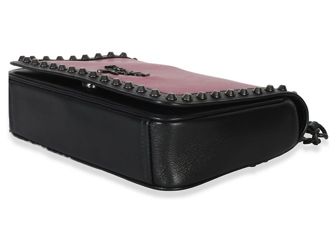 Prada Black Pink Calfskin Glace Studded Chain Flap Negro Rosa - vista 6