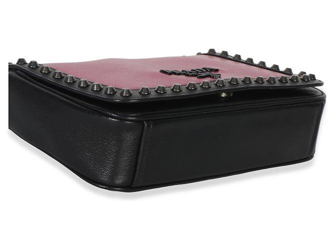Prada Black Pink Calfskin Glace Studded Chain Flap Negro Rosa - vista 7