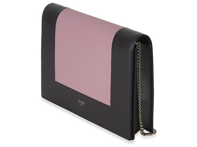 Céline Clutch de noche con estructura de piel de becerro lisa gris y rosa Celine con cadena Castaño - vista 3