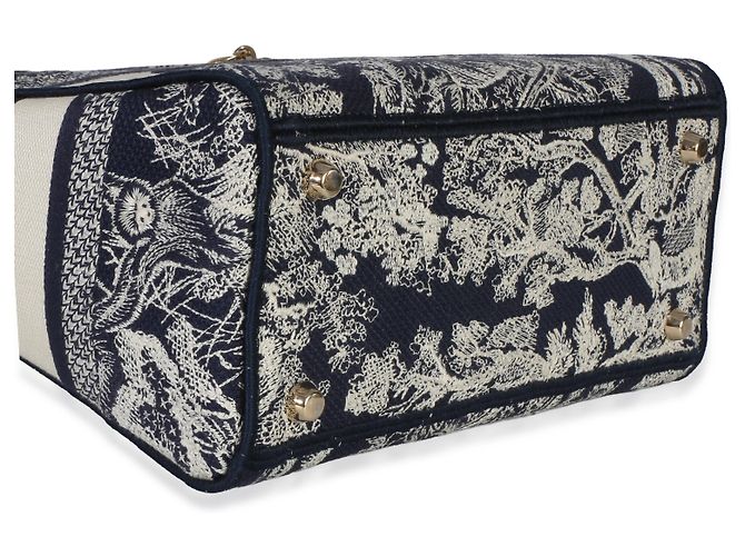 Christian Dior Navy Canvas Toile De Jouy Ricamato Medium Lady D-Lite Blu - vista 7