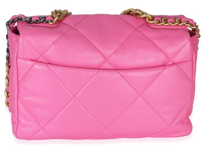 Chanel 19 Flap Bag aus rosa gestepptem Lammleder, Größe Large Pink - Ansicht 2