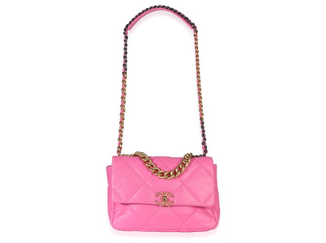 Chanel 19 Flap Bag aus rosa gestepptem Lammleder, Größe Large Pink - Ansicht 5