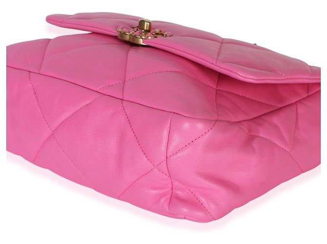 Chanel 19 Flap Bag aus rosa gestepptem Lammleder, Größe Large Pink - Ansicht 6