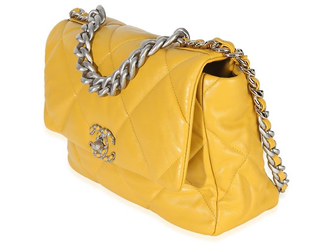 Borsa Chanel 19 Flap in agnello trapuntato giallo Chanel Large - vista 3
