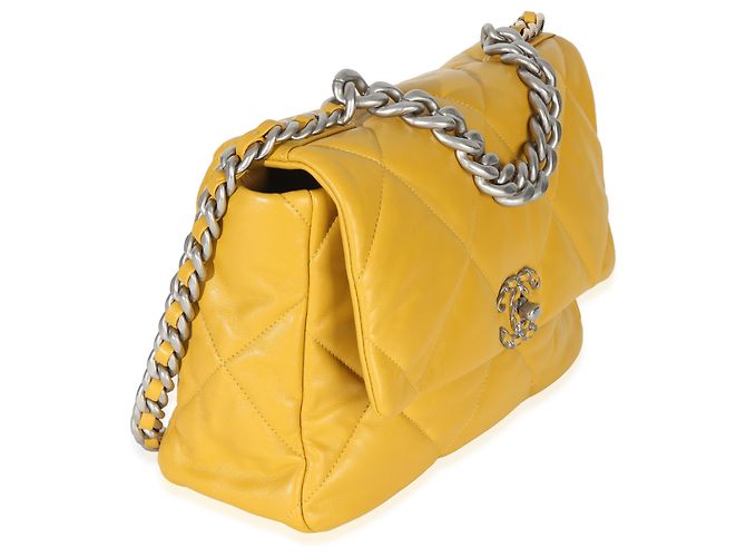 Borsa Chanel 19 Flap in agnello trapuntato giallo Chanel Large - vista 4