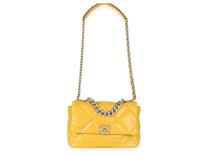 Borsa Chanel 19 Flap in agnello trapuntato giallo Chanel Large - vista 5