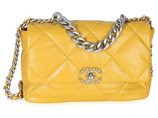 Borsa Chanel 19 Flap in agnello trapuntato giallo Chanel Large - vista 8