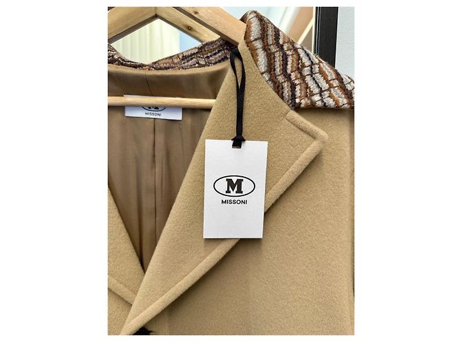 Missoni camel wool coat, knitted wool decorative pattern on collar and pockets Multiple colors - view 2