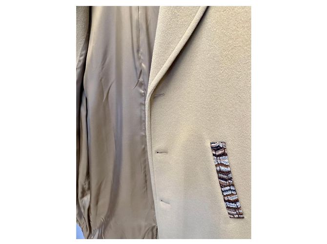 Missoni camel wool coat, knitted wool decorative pattern on collar and pockets Multiple colors - view 4