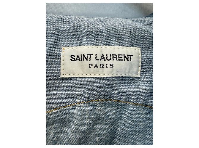 Felpa con cappuccio in denim distressed Saint Laurent Paris Blu - vista 2
