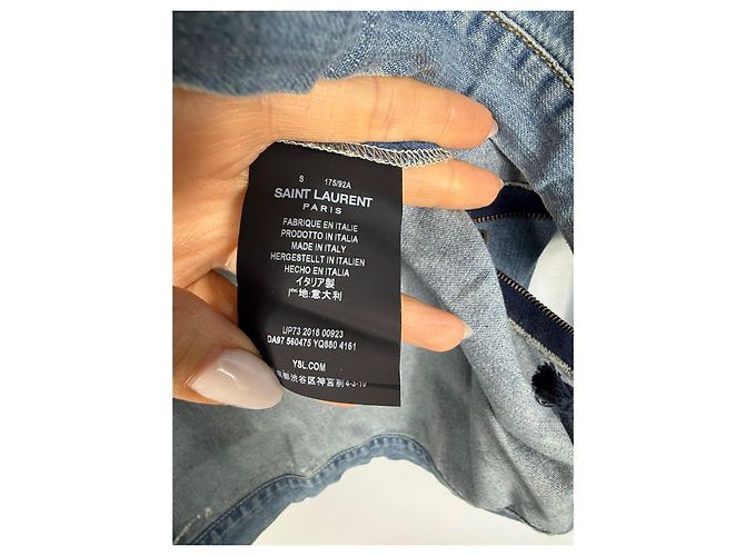 Felpa con cappuccio in denim distressed Saint Laurent Paris Blu - vista 3